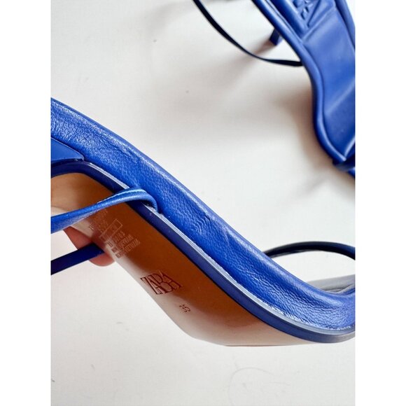 NWOT ZARA Blue Leather Square Toe Strappy High Heel Wraparound Sandals, Size 35 - Picture 5 of 15